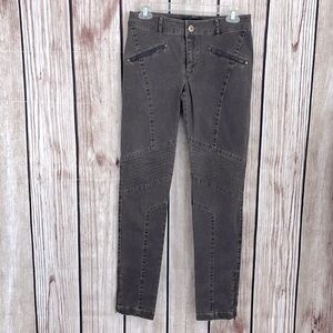 Peruvian Connection Brown Skinny Jeans w/Bronze Color & Leather Accents Size 2